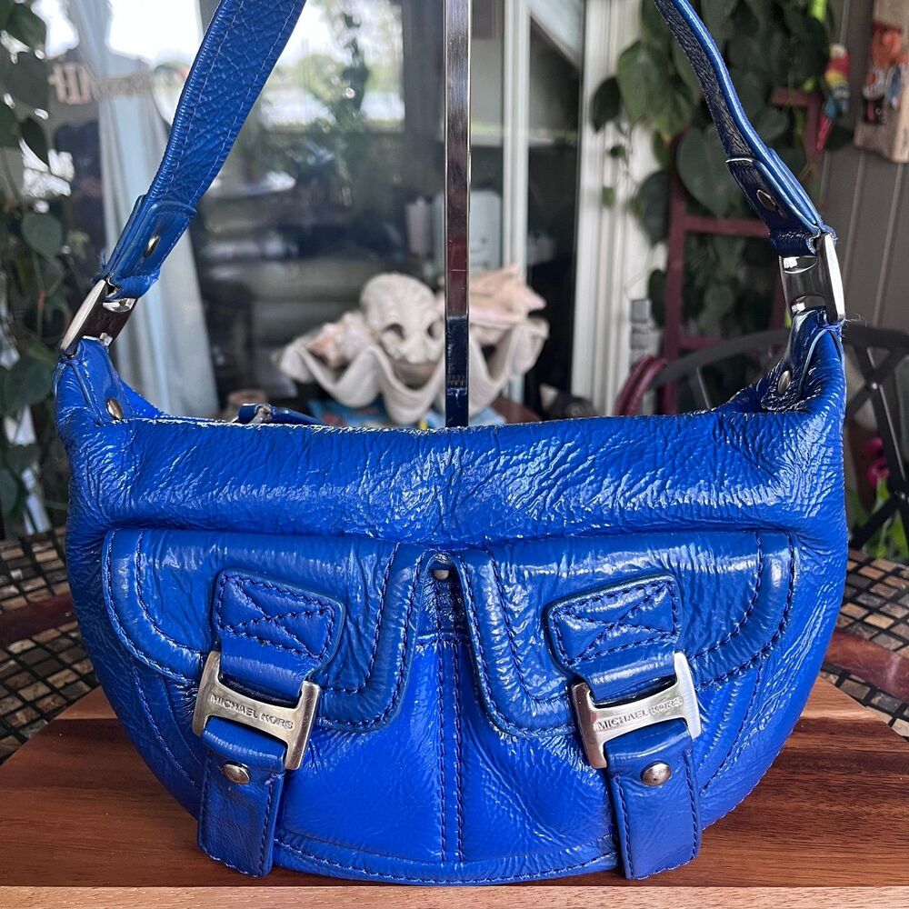 Michael Kors Electric Blue Patent Leather Ranger Hobo Shoulder Bag